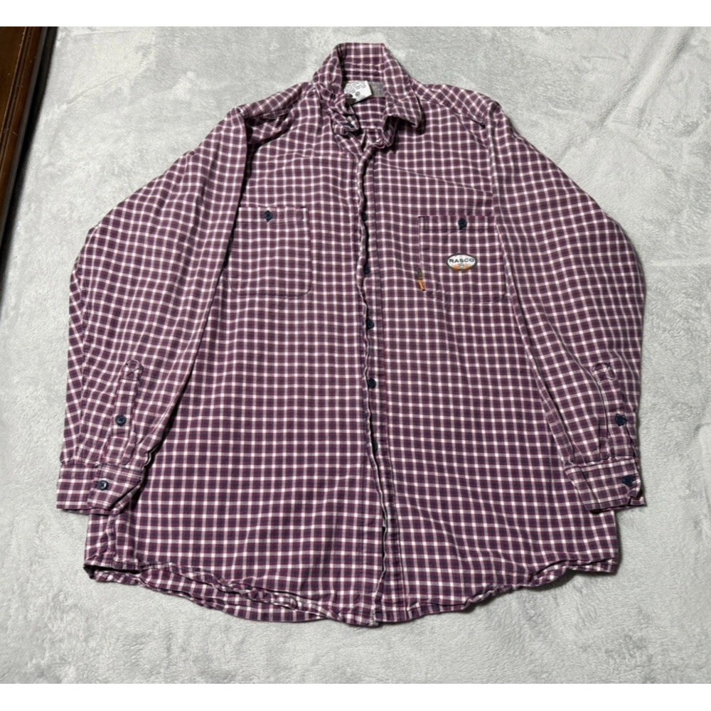 Rasco FR Work Shirt Mens XL Plaid L/S Button Down Flame Resistant Workwear